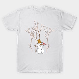 Christmas Cute Snowman and Cardinal Merry Christmas Women T-Shirt